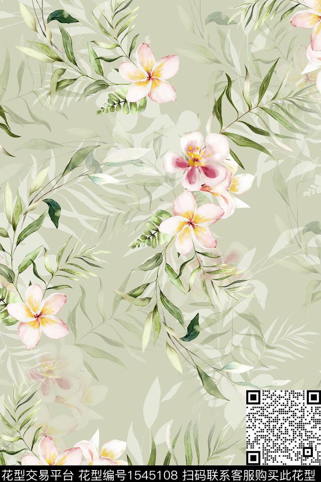 花卉影花水彩数码印花华亿平台下载（图片编号: 1545108） - 瓦栏（Walan）