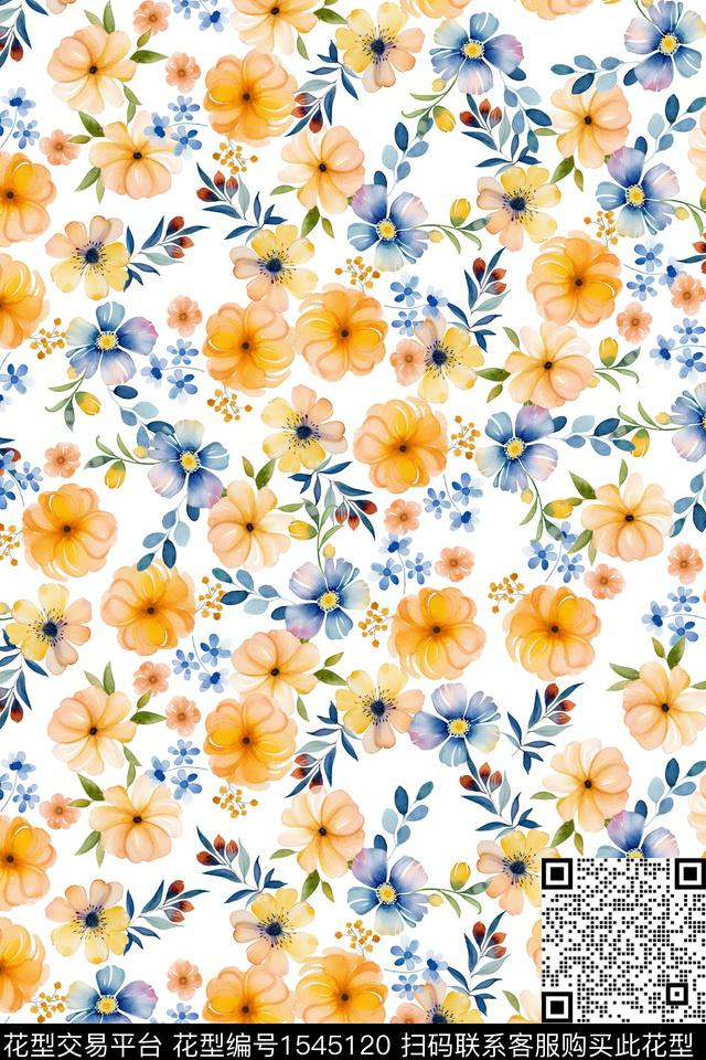 小清新小碎花花卉数码印花华亿平台下载（图片编号: 1545120） - 瓦栏（Walan）