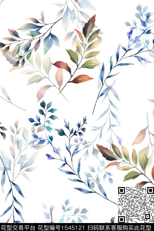 叶子绿植树叶水彩数码印花华亿平台下载（图片编号: 1545121） - 瓦栏（Walan）