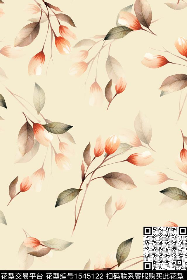 清爽水彩花卉数码印花华亿平台下载（图片编号: 1545122） - 瓦栏（Walan）