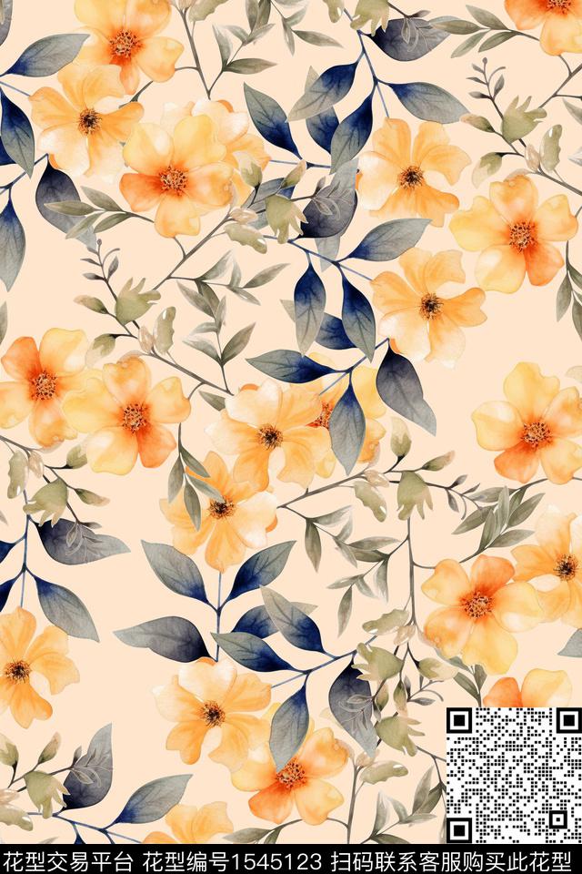 水彩花卉满版散花数码印花华亿平台下载（图片编号: 1545123） - 瓦栏（Walan）