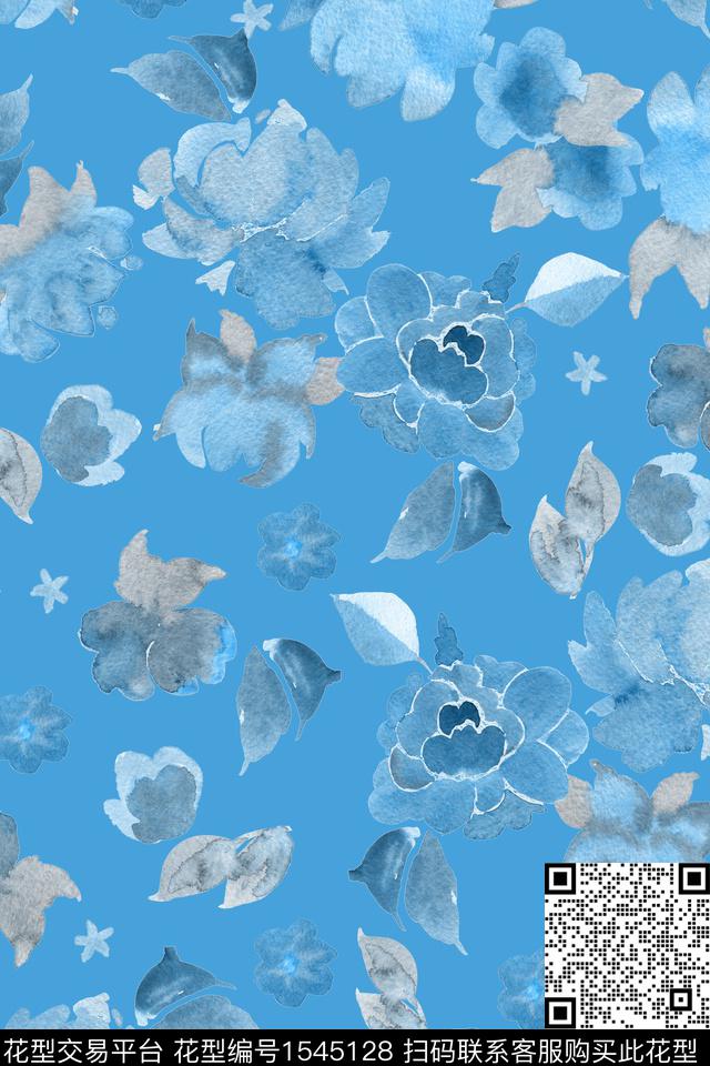 水彩花卉满版散花数码印花华亿平台下载（图片编号: 1545128） - 瓦栏（Walan）