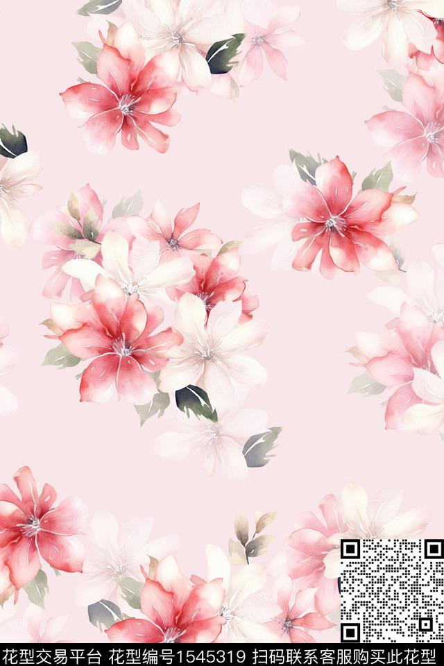 水彩花卉春夏华亿平台数码印花华亿平台下载（图片编号: 1545319） - 瓦栏（Walan）