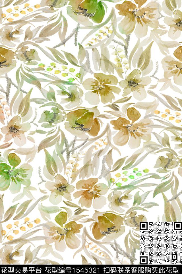 水彩花卉满版散花数码印花华亿平台下载（图片编号: 1545321） - 瓦栏（Walan）