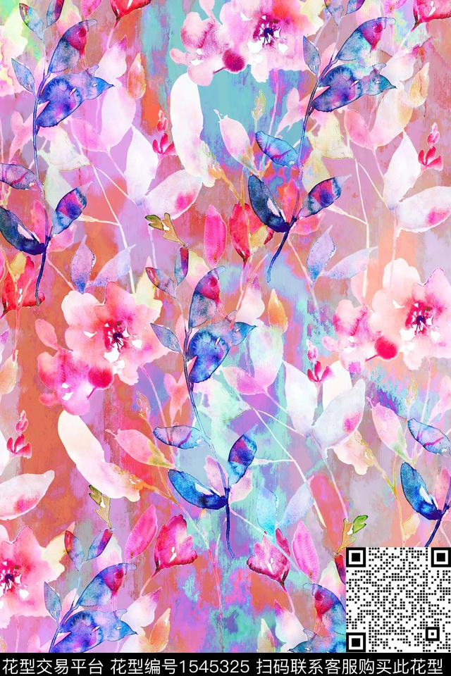 水彩花卉肌理数码印花华亿平台下载（图片编号: 1545325） - 瓦栏（Walan）