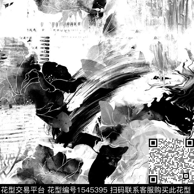 水墨风笔触抽象男装数码印花华亿平台下载（图片编号: 1545395） - 瓦栏（Walan）