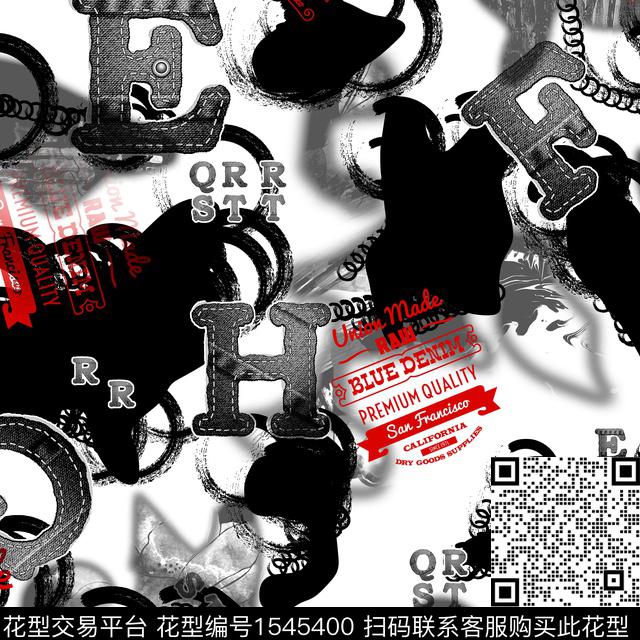 水墨风字母几何男装传统印花华亿平台下载（图片编号: 1545400） - 瓦栏（Walan）