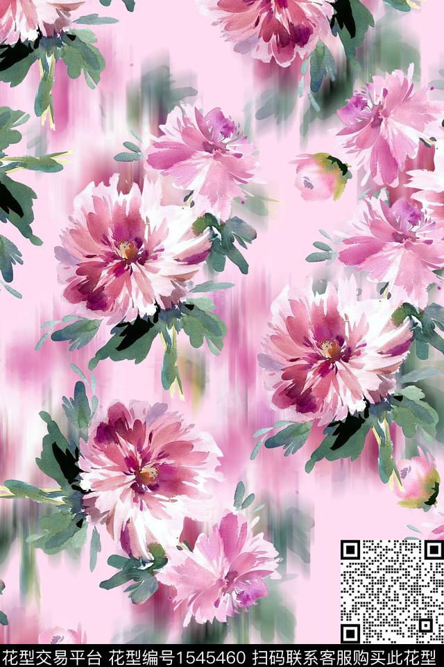 水彩花卉虚影数码印花华亿平台下载（图片编号: 1545460） - 瓦栏（Walan）