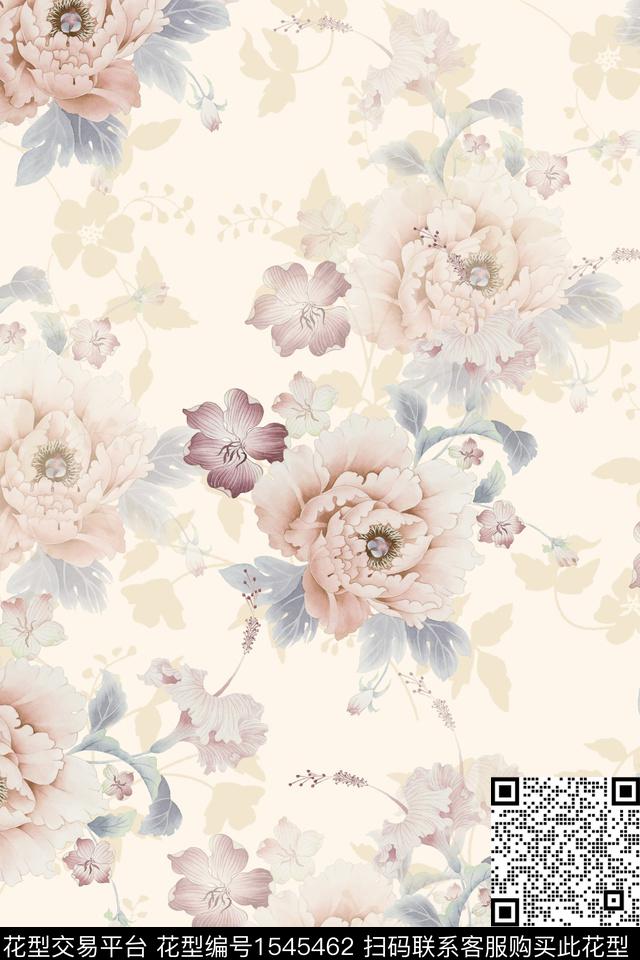 花卉水彩满版散花数码印花华亿平台下载（图片编号: 1545462） - 瓦栏（Walan）