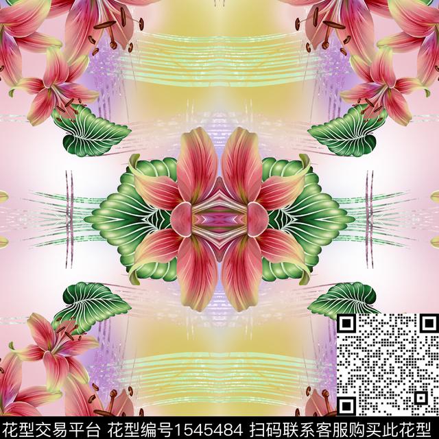 花卉对称数码印花数码印花华亿平台下载（图片编号: 1545484） - 瓦栏（Walan）