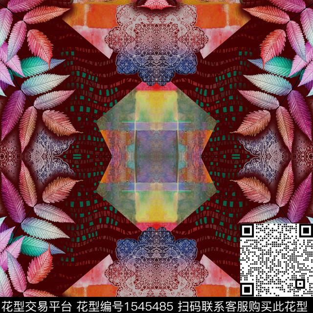叶子纹样几何数码印花华亿平台下载（图片编号: 1545485） - 瓦栏（Walan）