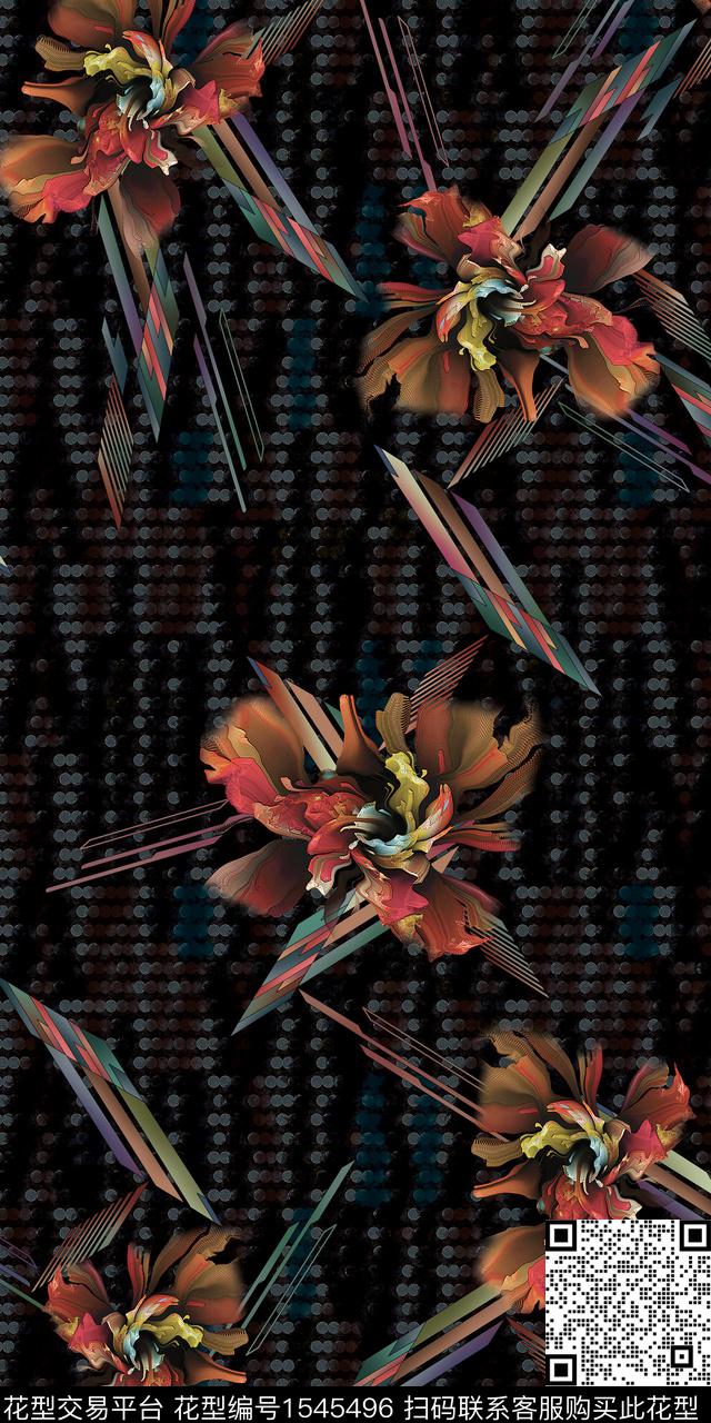 大花几何波点数码印花华亿平台下载（图片编号: 1545496） - 瓦栏（Walan）