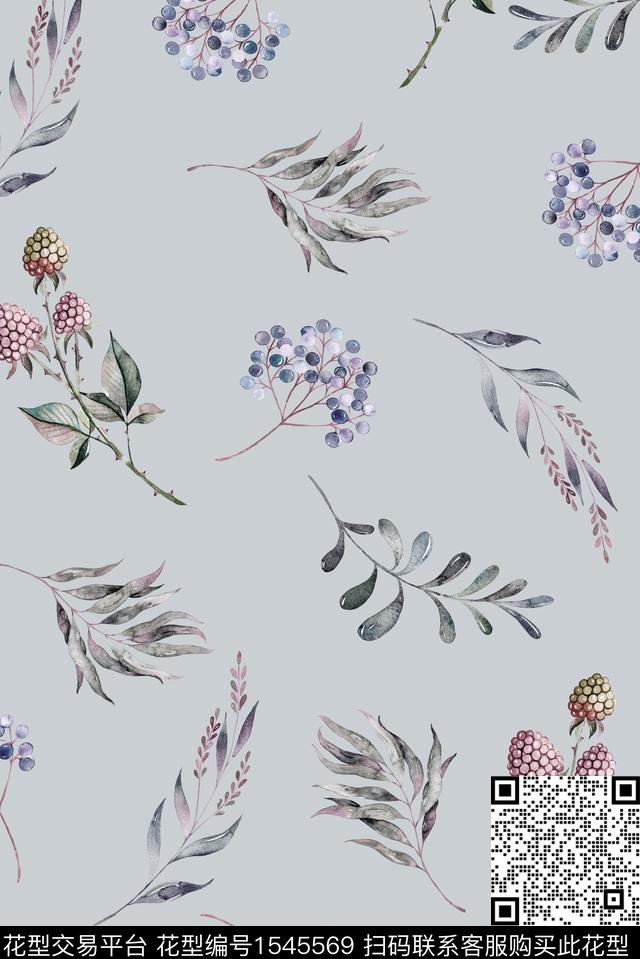 手绘花卉绿植树叶女装数码印花华亿平台下载（图片编号: 1545569） - 瓦栏（Walan）