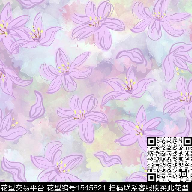 线条碎花水彩花卉数码印花华亿平台下载（图片编号: 1545621） - 瓦栏（Walan）