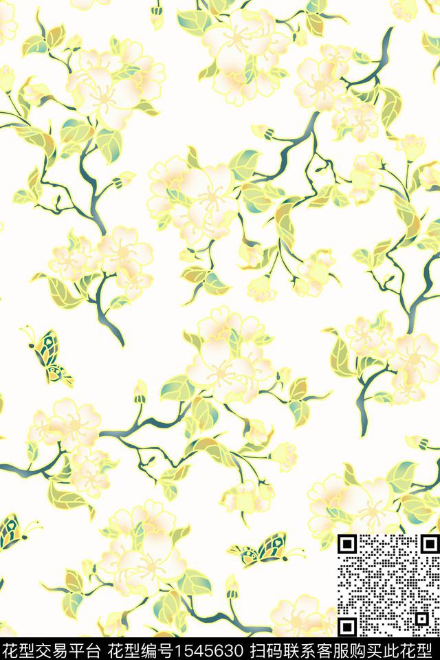绿植树叶小碎花花卉数码印花华亿平台下载（图片编号: 1545630） - 瓦栏（Walan）