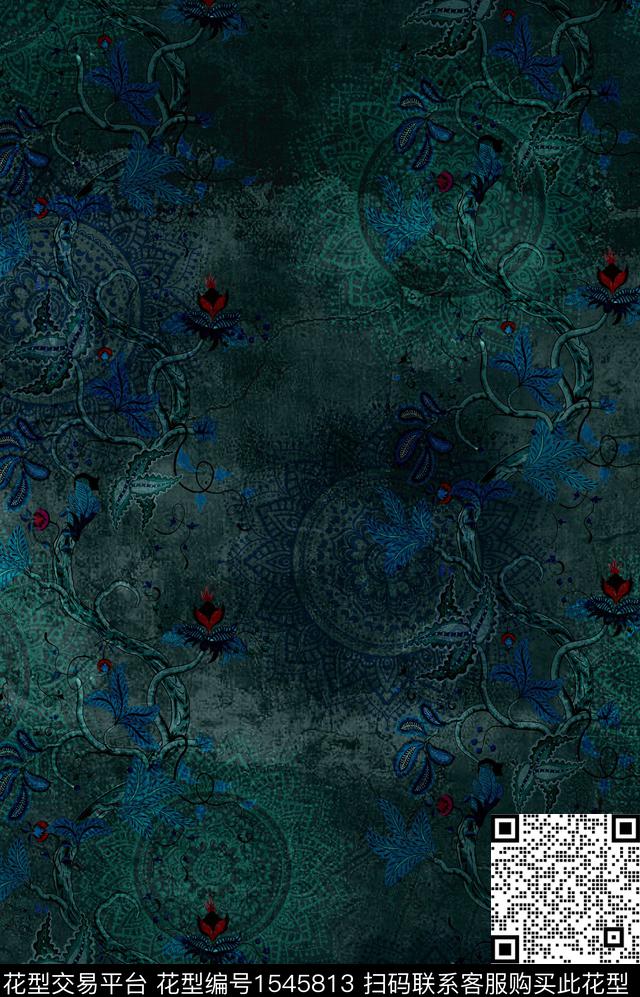 花卉数码华亿平台古典花纹数码印花华亿平台下载（图片编号: 1545813） - 瓦栏（Walan）