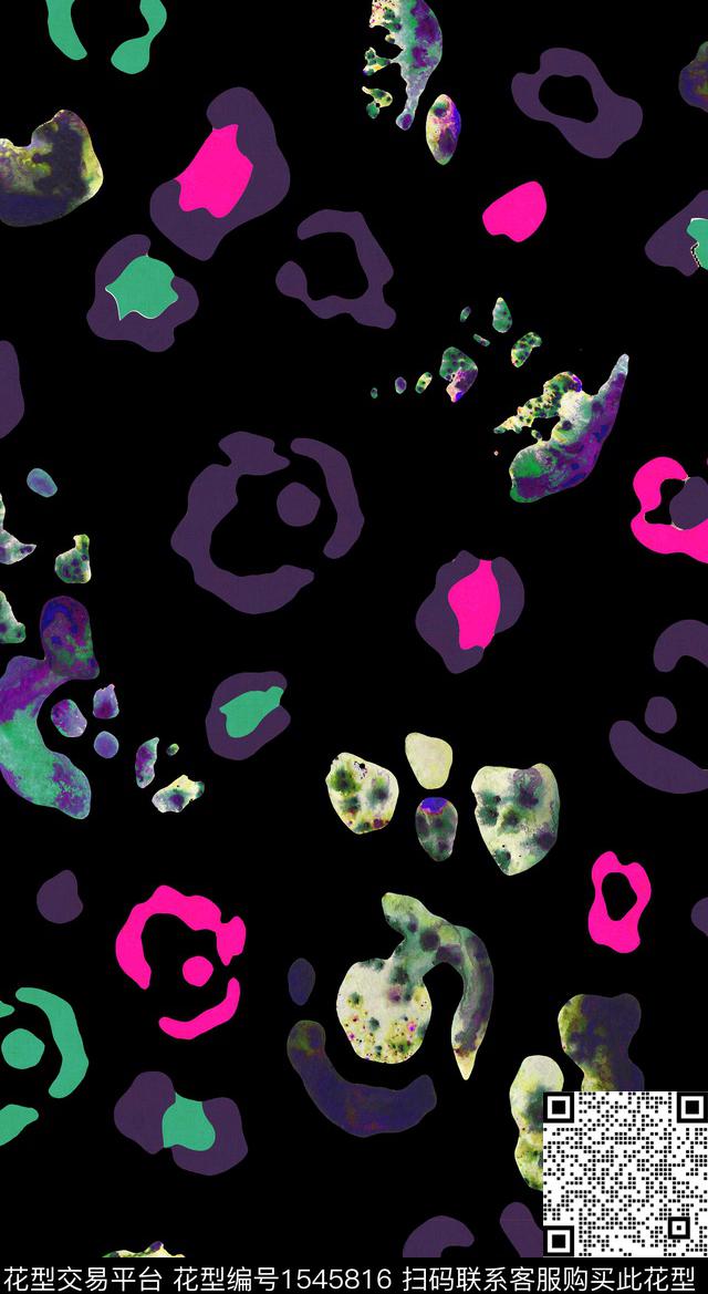 抽象黑底animalier数码印花华亿平台下载（图片编号: 1545816） - 瓦栏（Walan）