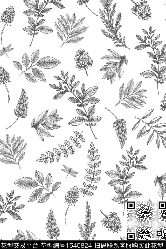 时尚女装绿植树叶数码印花华亿平台下载（图片编号: 1545824） - 瓦栏（Walan）