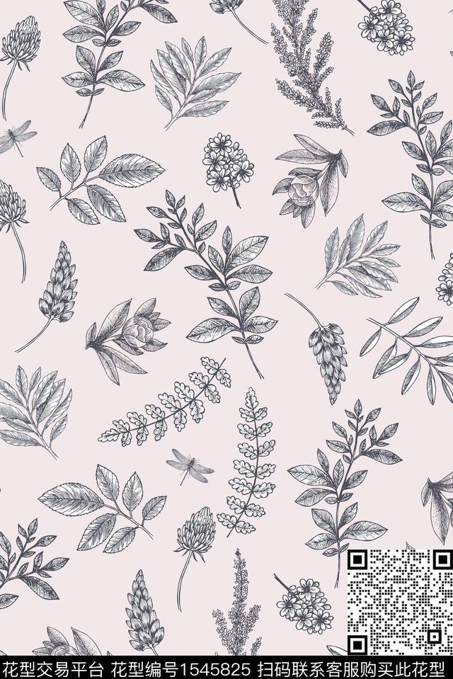 时尚女装绿植树叶数码印花华亿平台下载（图片编号: 1545825） - 瓦栏（Walan）