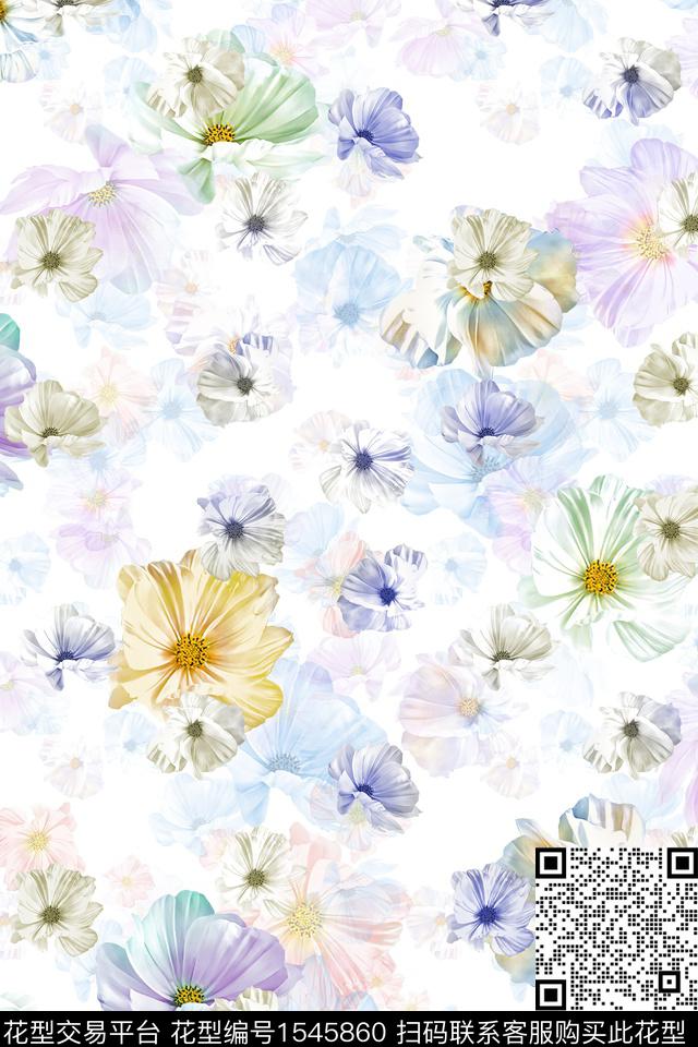 花卉小花水彩数码印花华亿平台下载（图片编号: 1545860） - 瓦栏（Walan）