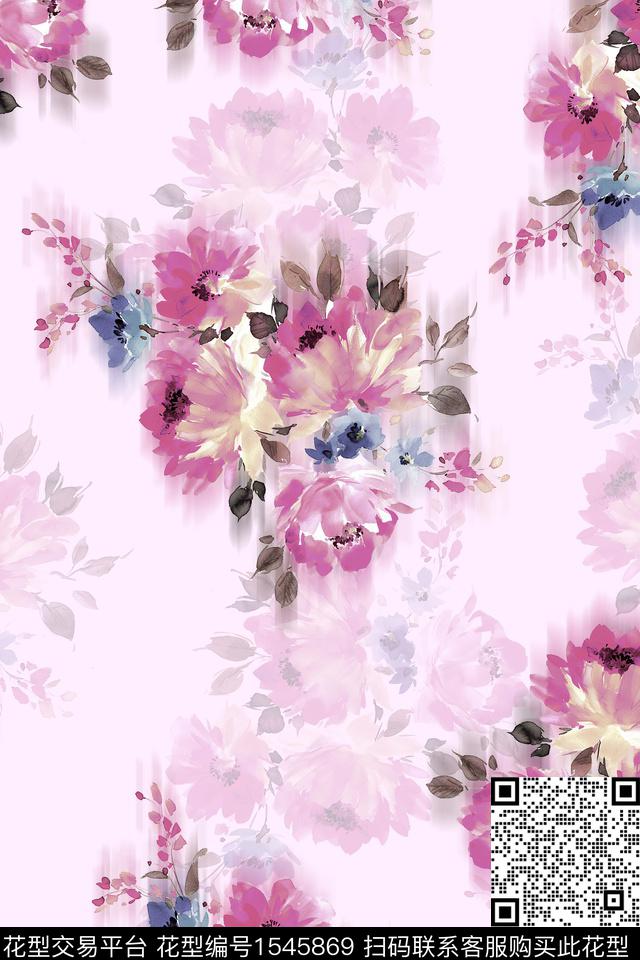 水彩花卉虚影数码印花华亿平台下载（图片编号: 1545869） - 瓦栏（Walan）
