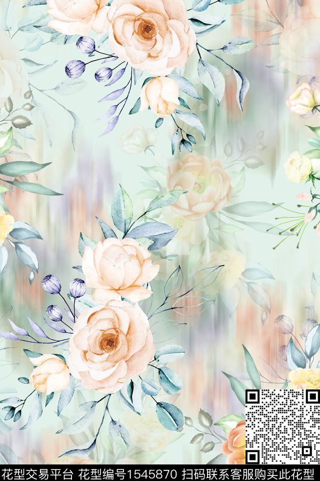 水彩花卉虚影数码印花华亿平台下载（图片编号: 1545870） - 瓦栏（Walan）
