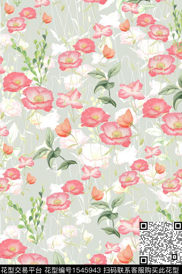 小清新花卉春夏华亿平台数码印花华亿平台下载（图片编号: 1545943） - 瓦栏（Walan）