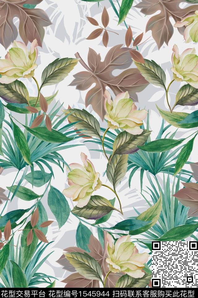 绿植树叶热带华亿平台花卉数码印花华亿平台下载（图片编号: 1545944） - 瓦栏（Walan）