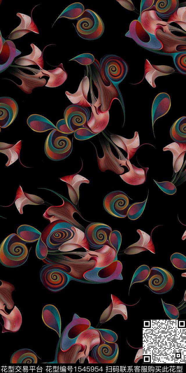 抽象黑底中老年数码印花华亿平台下载（图片编号: 1545954） - 瓦栏（Walan）