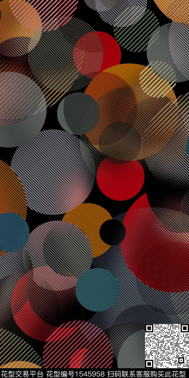 几何线条圆数码印花华亿平台下载（图片编号: 1545958） - 瓦栏（Walan）