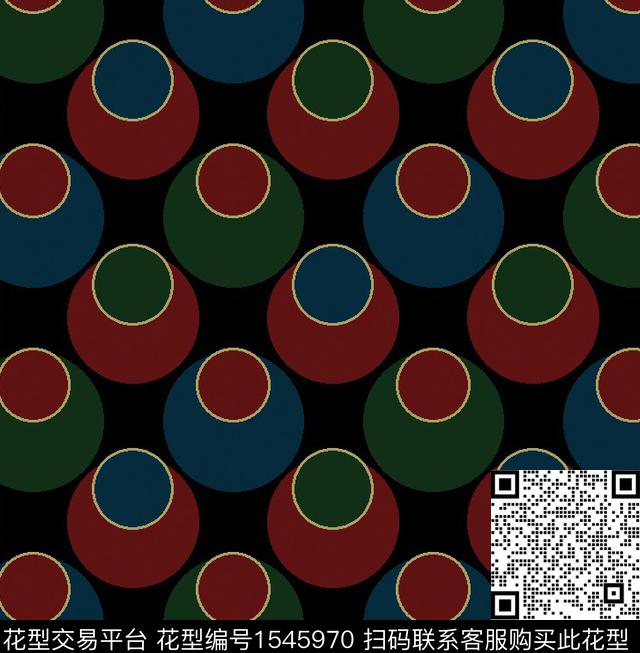 几何圆黑底传统印花华亿平台下载（图片编号: 1545970） - 瓦栏（Walan）