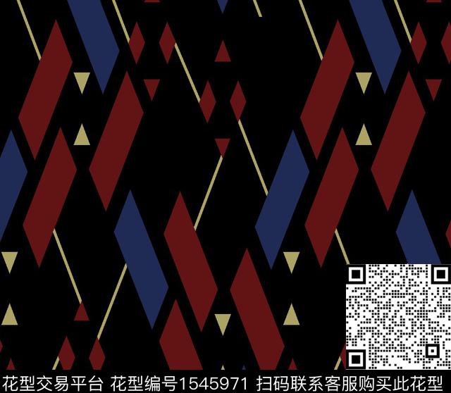 几何线条黑底数码印花华亿平台下载（图片编号: 1545971） - 瓦栏（Walan）