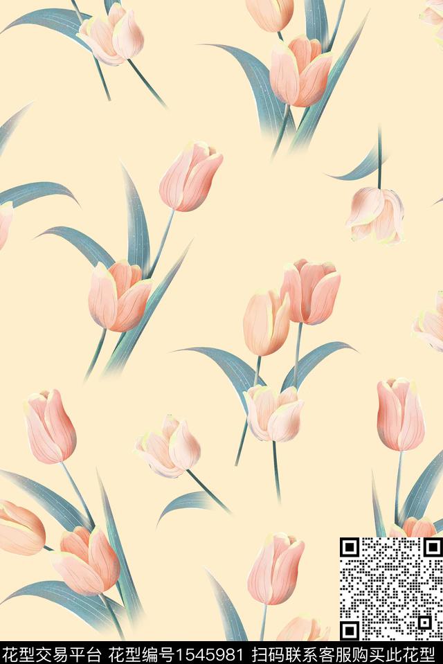 小清新郁金香女装数码印花华亿平台下载（图片编号: 1545981） - 瓦栏（Walan）