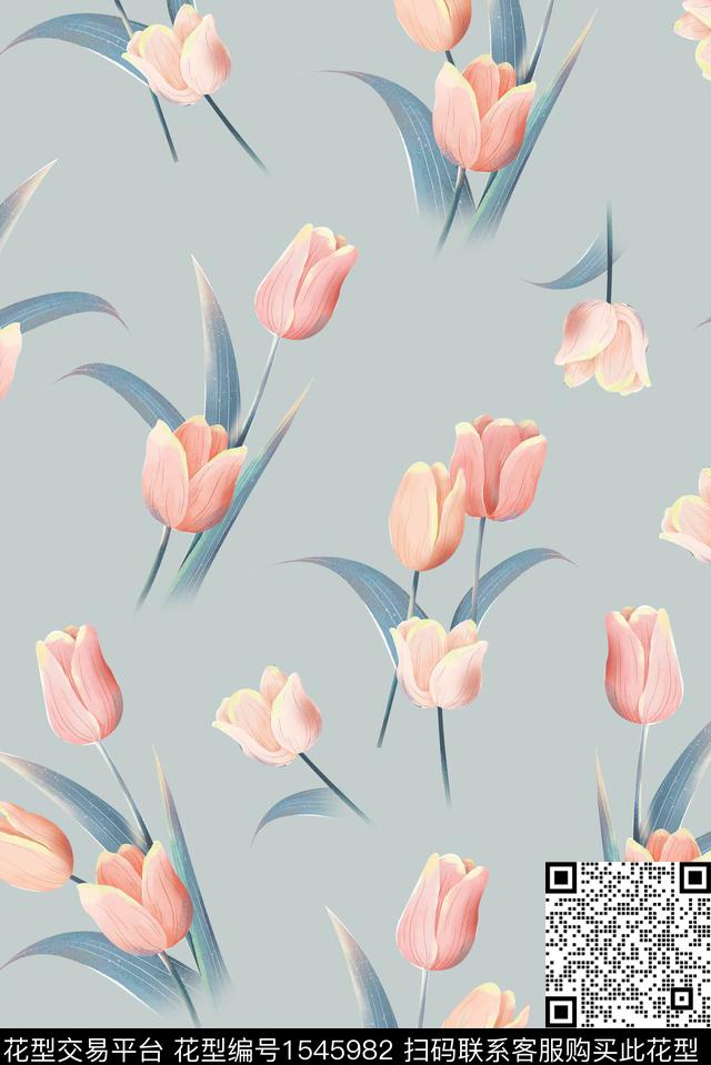 小清新郁金香女装数码印花华亿平台下载（图片编号: 1545982） - 瓦栏（Walan）