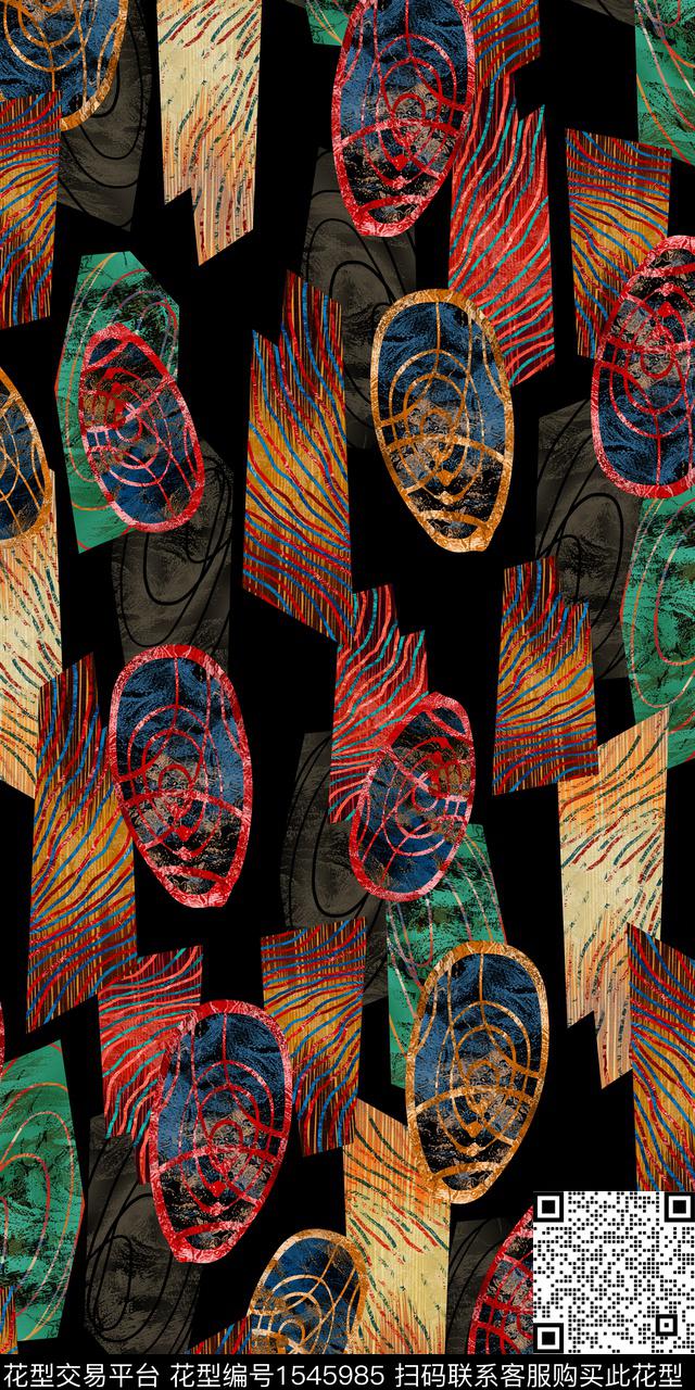 抽象黑底纹理数码印花华亿平台下载（图片编号: 1545985） - 瓦栏（Walan）