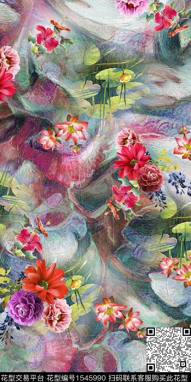 花卉油画底纹数码华亿平台数码印花华亿平台下载（图片编号: 1545990） - 瓦栏（Walan）