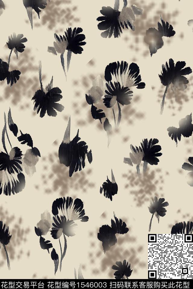 抽象肌理水彩花卉数码印花华亿平台下载（图片编号: 1546003） - 瓦栏（Walan）