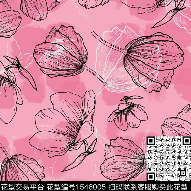 线条粉色女装数码印花华亿平台下载（图片编号: 1546005） - 瓦栏（Walan）