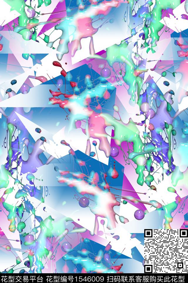 抽象几何涂鸦数码印花华亿平台下载（图片编号: 1546009） - 瓦栏（Walan）