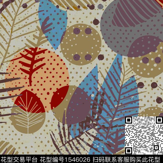 几何波点叶子传统印花华亿平台下载（图片编号: 1546026） - 瓦栏（Walan）