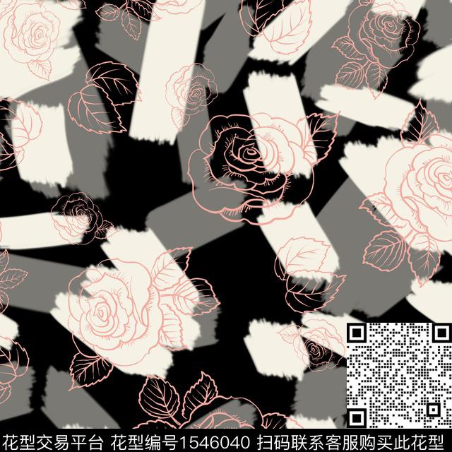 线条女装花卉数码印花华亿平台下载（图片编号: 1546040） - 瓦栏（Walan）