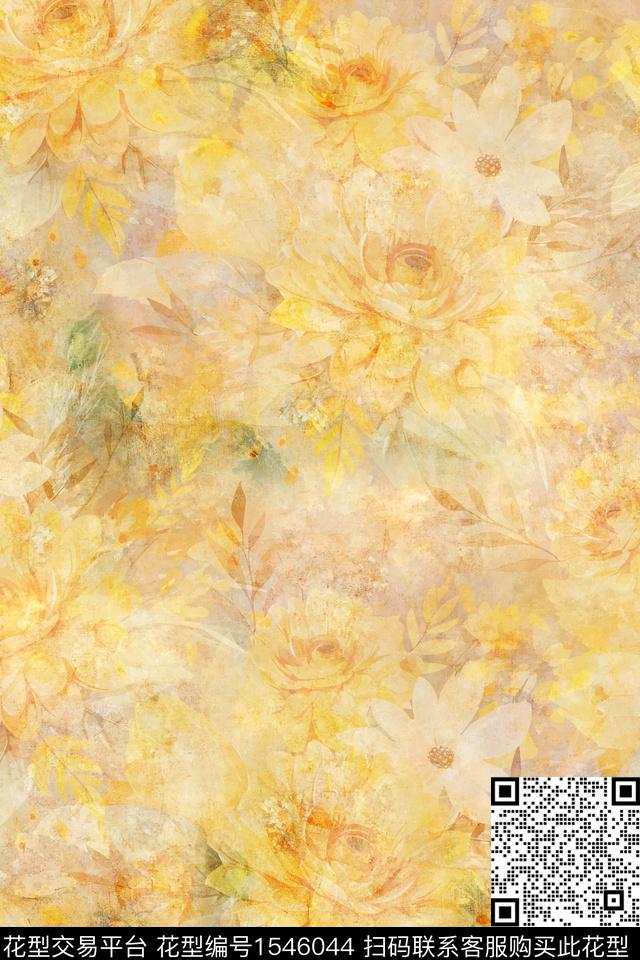 女装花卉模糊花卉数码印花华亿平台下载（图片编号: 1546044） - 瓦栏（Walan）