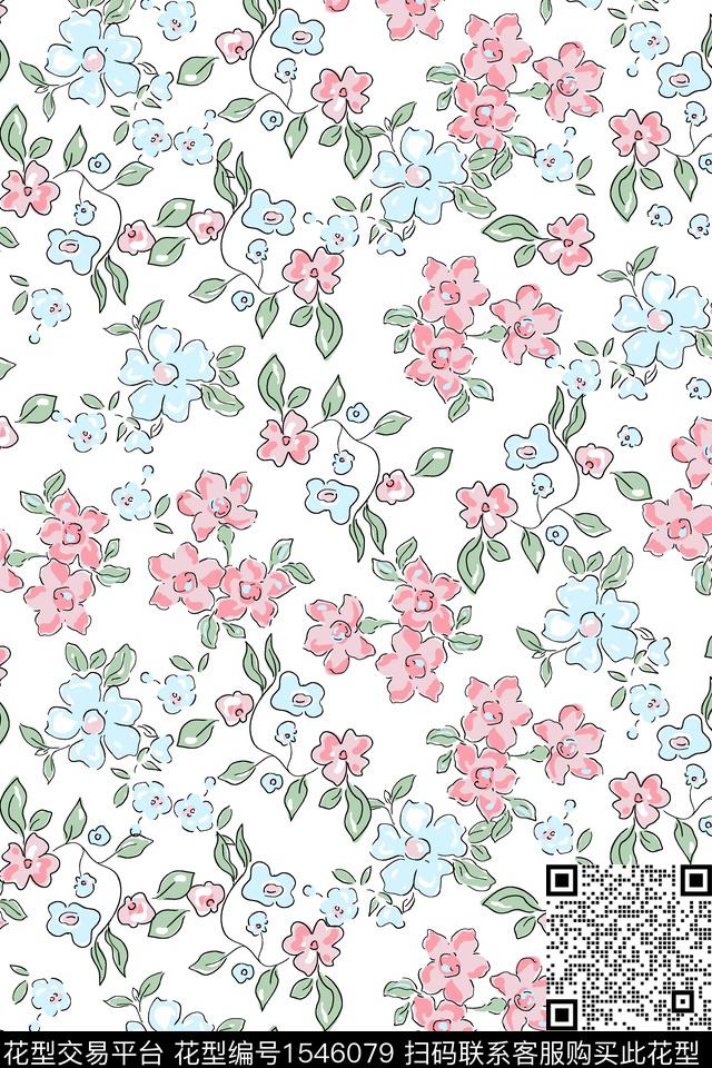 小清新线条花小碎花数码印花华亿平台下载（图片编号: 1546079） - 瓦栏（Walan）