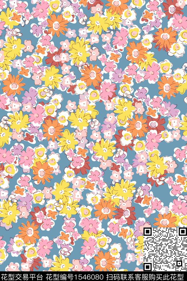 线条花小碎花花卉数码印花华亿平台下载（图片编号: 1546080） - 瓦栏（Walan）