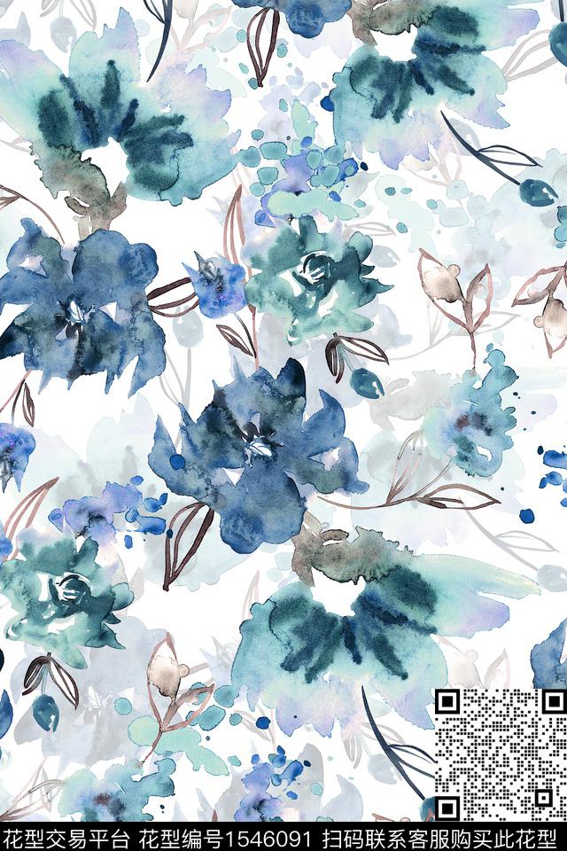水彩花卉抽象数码印花华亿平台下载（图片编号: 1546091） - 瓦栏（Walan）