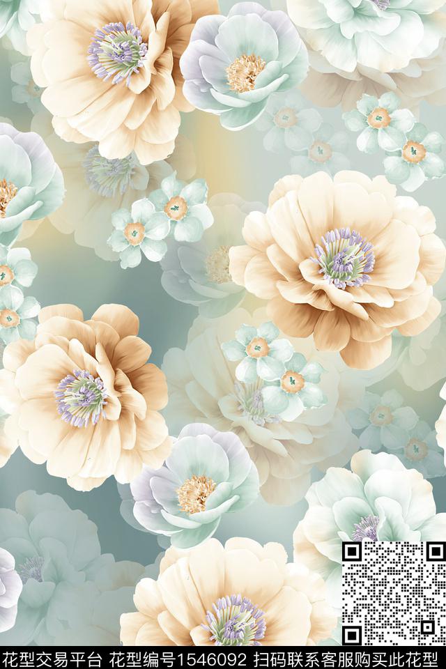 大花数码华亿平台花卉数码印花华亿平台下载（图片编号: 1546092） - 瓦栏（Walan）