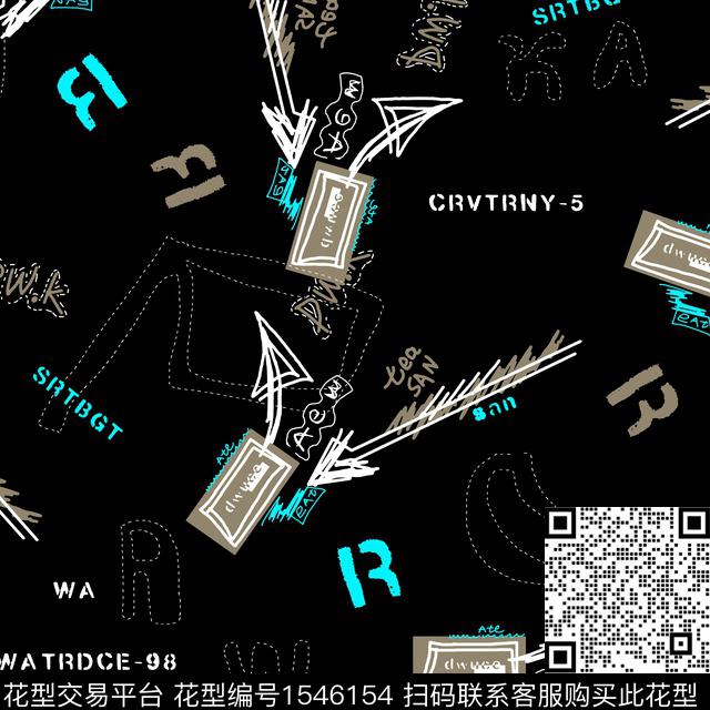 抽象字母几何男装传统印花华亿平台下载（图片编号: 1546154） - 瓦栏（Walan）