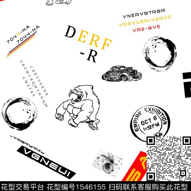 休闲字母邮戳数码印花华亿平台下载（图片编号: 1546155） - 瓦栏（Walan）