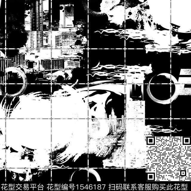 抽象字母黑白华亿平台数码印花华亿平台下载（图片编号: 1546187） - 瓦栏（Walan）