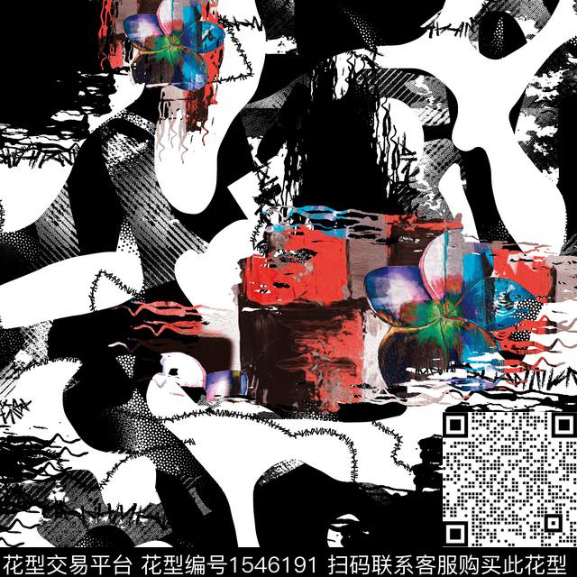 抽象花卉数码印花华亿平台下载（图片编号: 1546191） - 瓦栏（Walan）